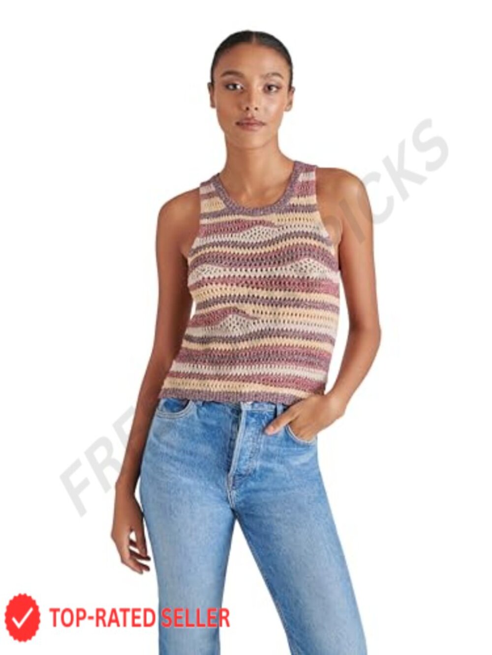 Steve Madden Hannah Crochet Sweater Vest Relaxed Fit Lyocell Blend